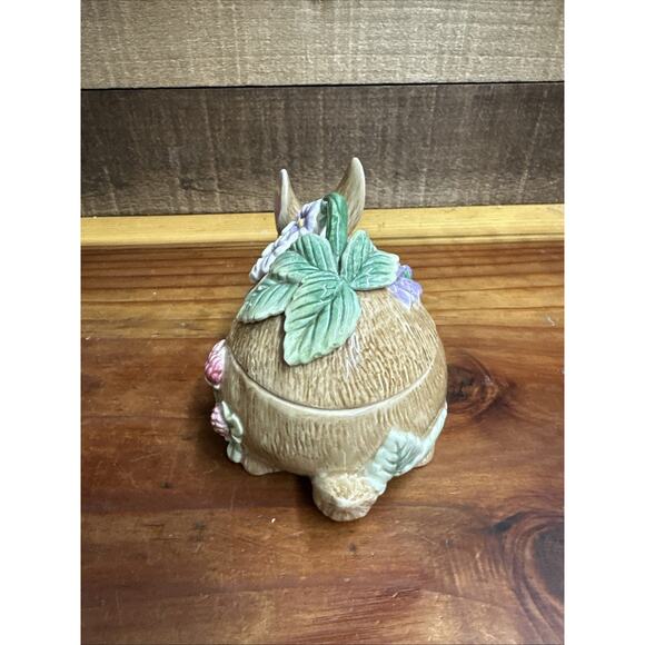 Fitz and Floyd Bunny Floral Botanical Trinket Box Candy Dish - Picture 2 of 7